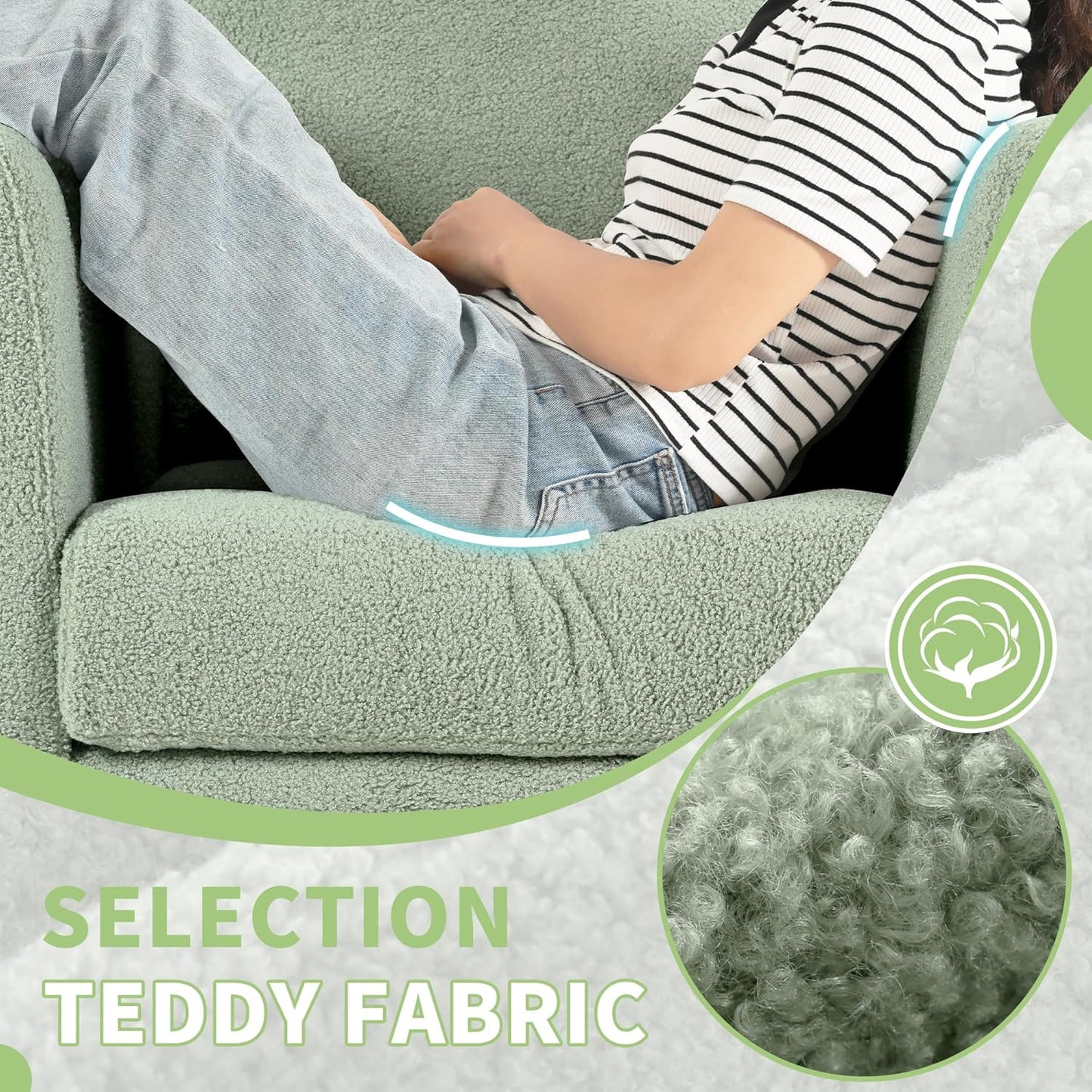 Barrel Accent Chair Set of 2 with Back Pillow, Large Teddy Upholstered Armchair with Solid Wood Legs Modern Reading Chairs for Living Room Bedroom