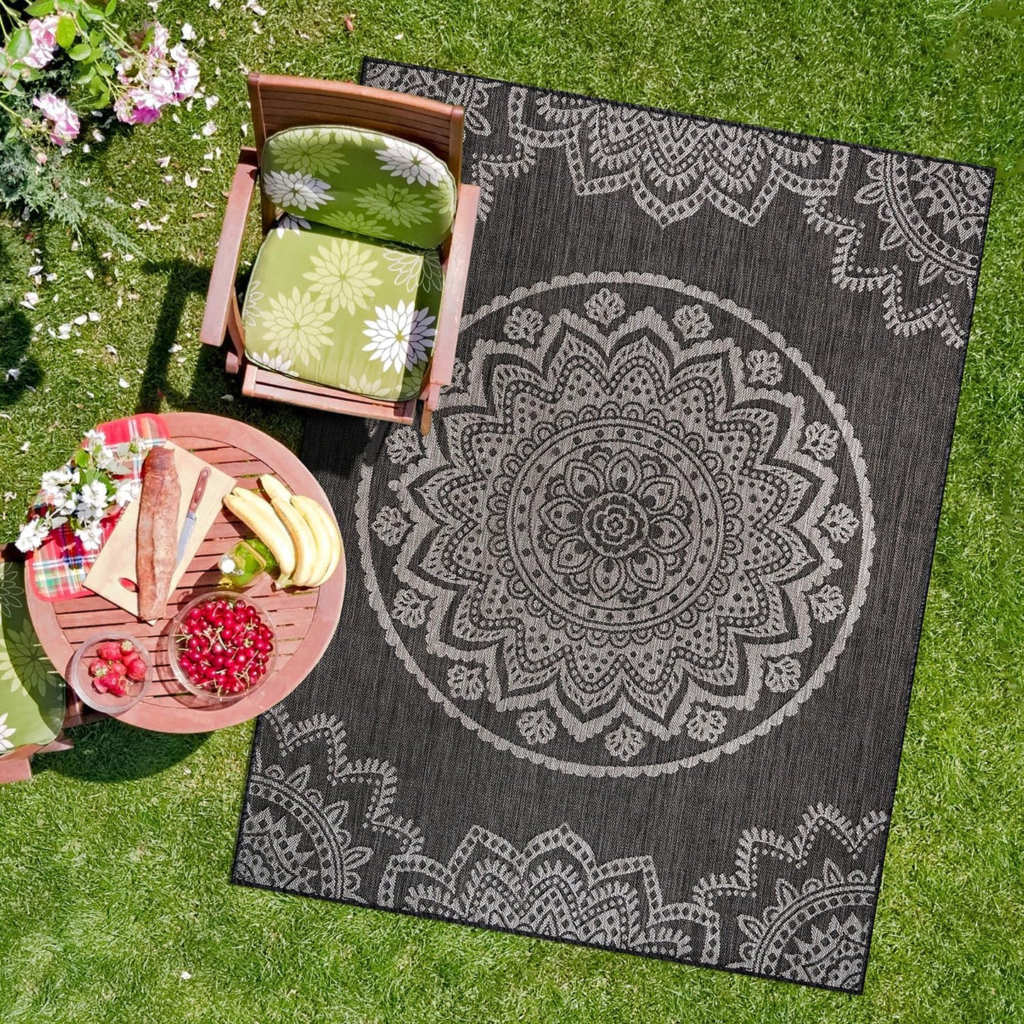 CAMILSON Outdoor Rug 8x10 Modern Area Rugs for Indoor and Outdoor Patios and Porches - Waterproof, Non-Shedding, Easy-to-Clean Outside Carpet (8 x 10, Medallion - Dark Grey/Light Grey)