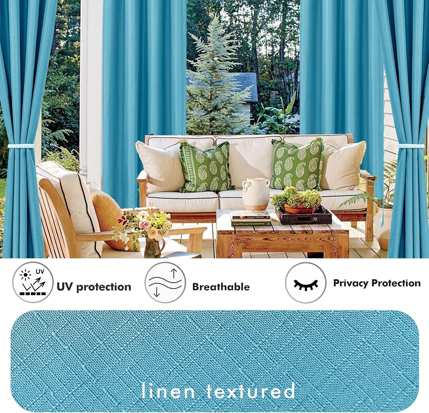 HolidayIdeas 4 Panels Flax Linen Outdoor Curtains for Patio Waterproof Curtains 54" Wide x 95" Long-Indoor/Outdoor Window Curtains Privacy for Pergola, Porch, Gazebo, Backyard, Living Room