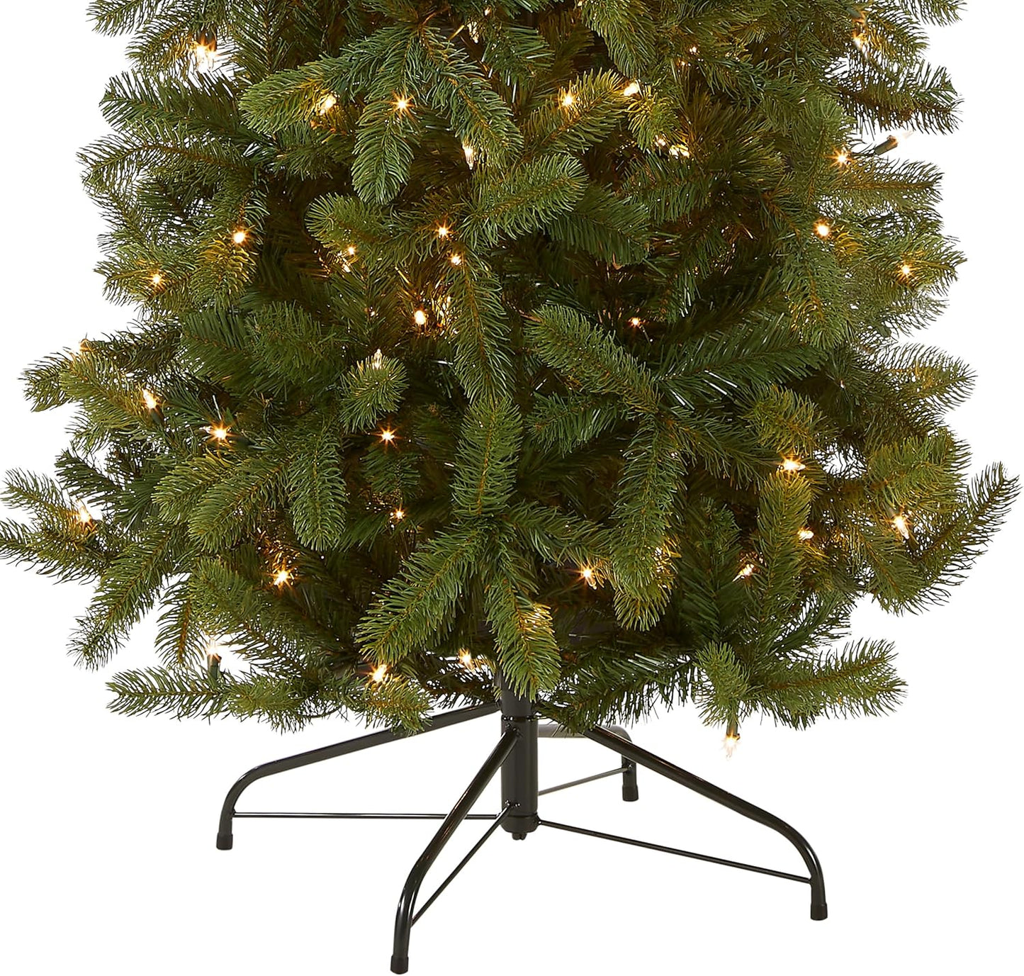 National Tree Company Pre-Lit 'Feel Real' Artificial Slim Downswept Christmas Tree, Green, Douglas Fir, White Lights, Includes Stand, 7.5 feet