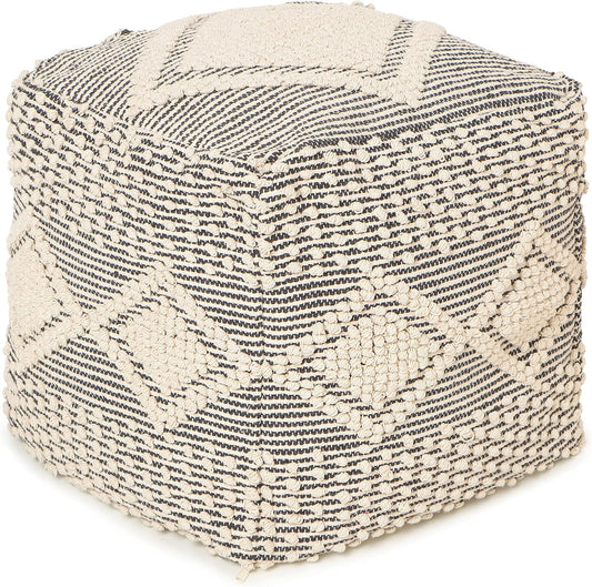 REDEARTH · Tufted Pouf Ottoman with Filler Textured Storage Cube Bean Bag Pouffe Footrest for Living Room, Bedroom, Nursery, Kidsroom; 100% Cotton (17.5"X17.5"X17.5", Cube Diamond Medley Gray)