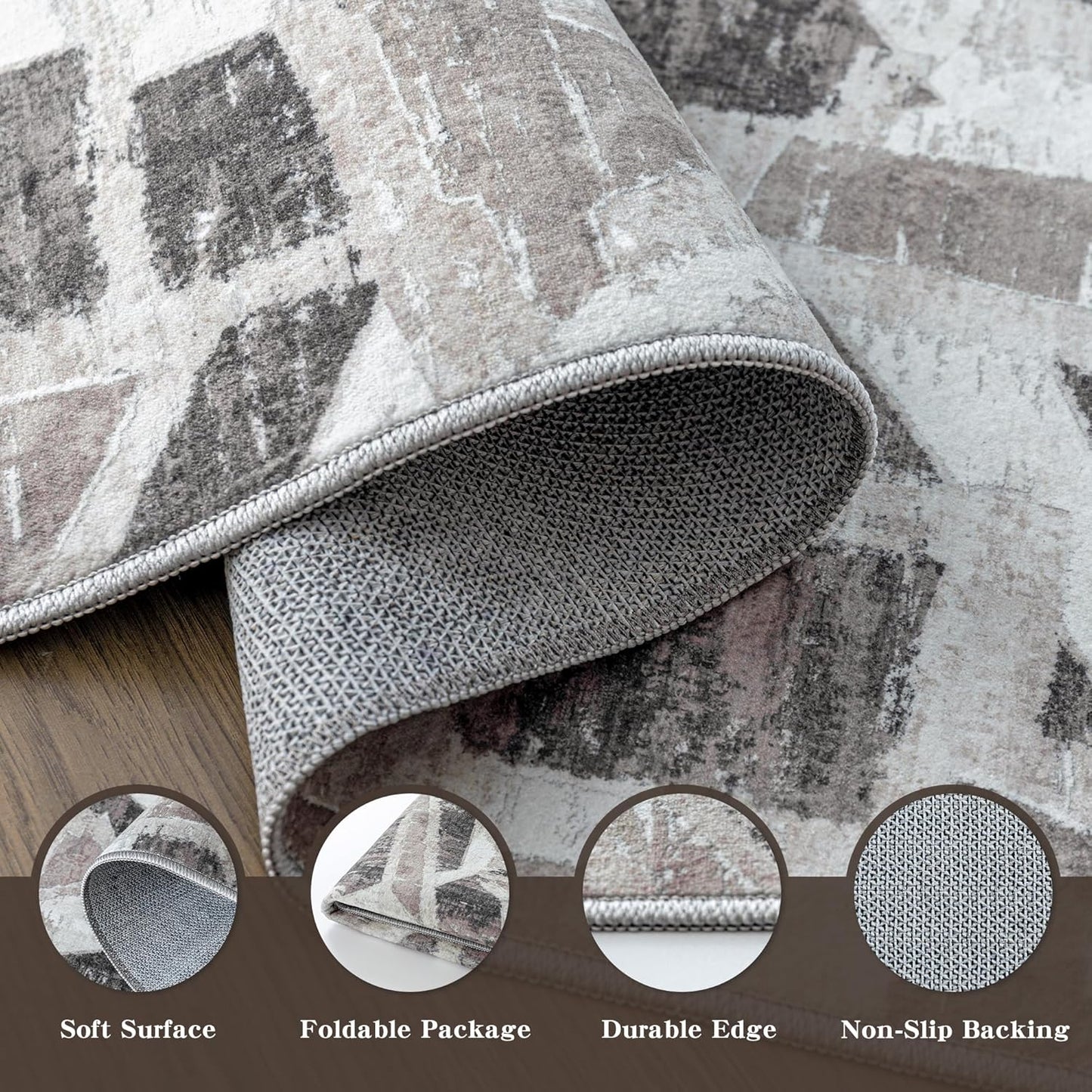 Modern Abstract Door Mat Indoor Entrance 2X3 Front Porch Area Rug Washable, Non-Slip Small Grey Rugs for Entryway Bathroom Ultra-Thin, Throw Carpet for Kitchen Bedroom Nursery Kids Print Faux Wool