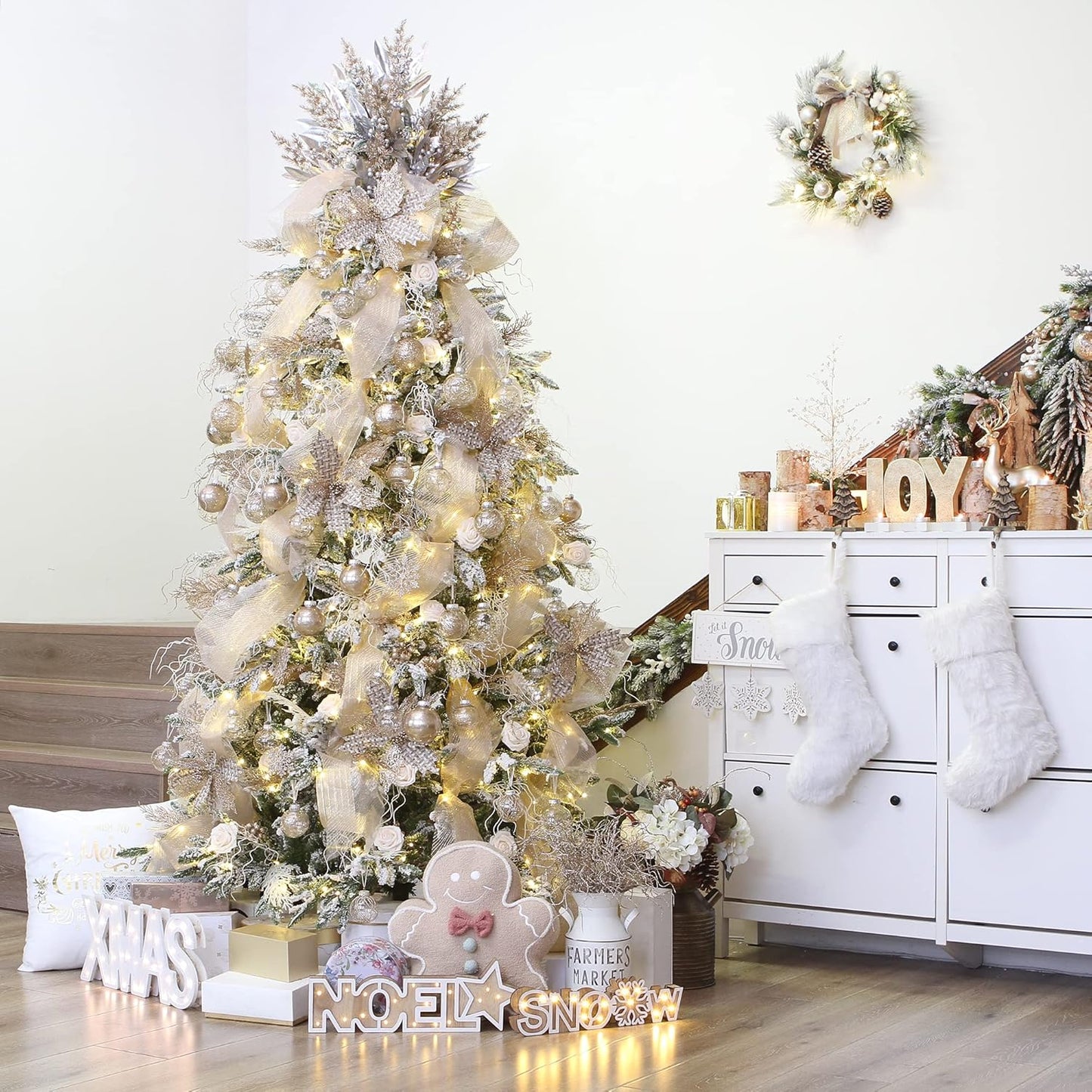 Sea Team Shatterproof Clear Plastic Christmas Ball Ornaments Decorative Xmas Balls Baubles Set with Stuffed Delicate Decorations (80mm/3.15 inch 20-Pack, Champagne)