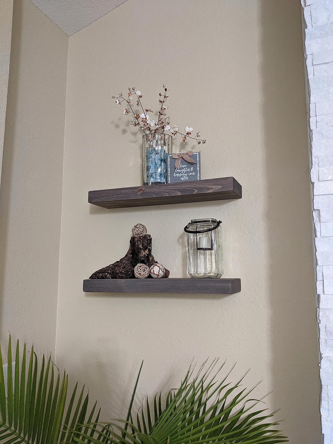 joelsantiques 18 Inch Wooden Floating Shelves for Wall - 18x6x2 in - Made of Natural Wood - Short Heavy Duty Rustic Wall Shelves for Bedroom - Perfect for Bathroom, Kitchen - Grey