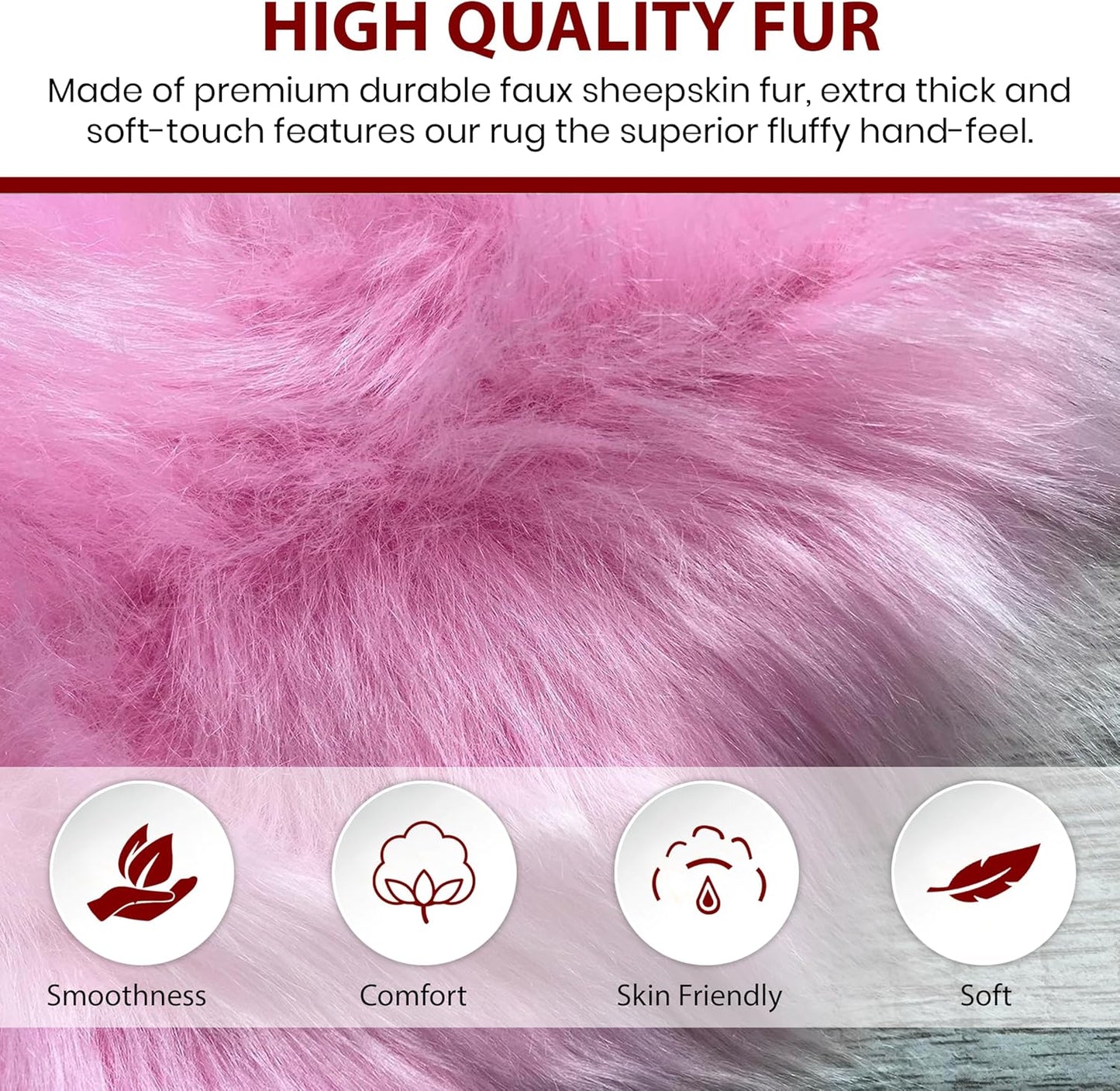 LAMBZY Faux Sheepskin Super Soft Hypoallergenic Free Shape Silky Shag Rug, Luxury Shaggy Plush Carpet for Bedrooms Living Kids Room Sofa Rugs (Pink, Double Side by Side 3'x4')
