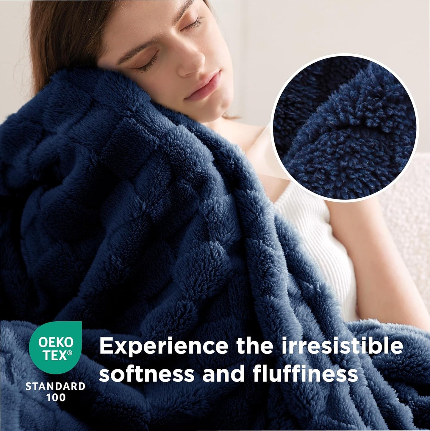 Bedsure GentleSoft Blankets Queen Size for Bed - Super Soft Cozy Blanket for Women Men Girls, Large Fuzzy Fleece Throw for Bedroom Decor, Navy Blue, 90x90 Inches