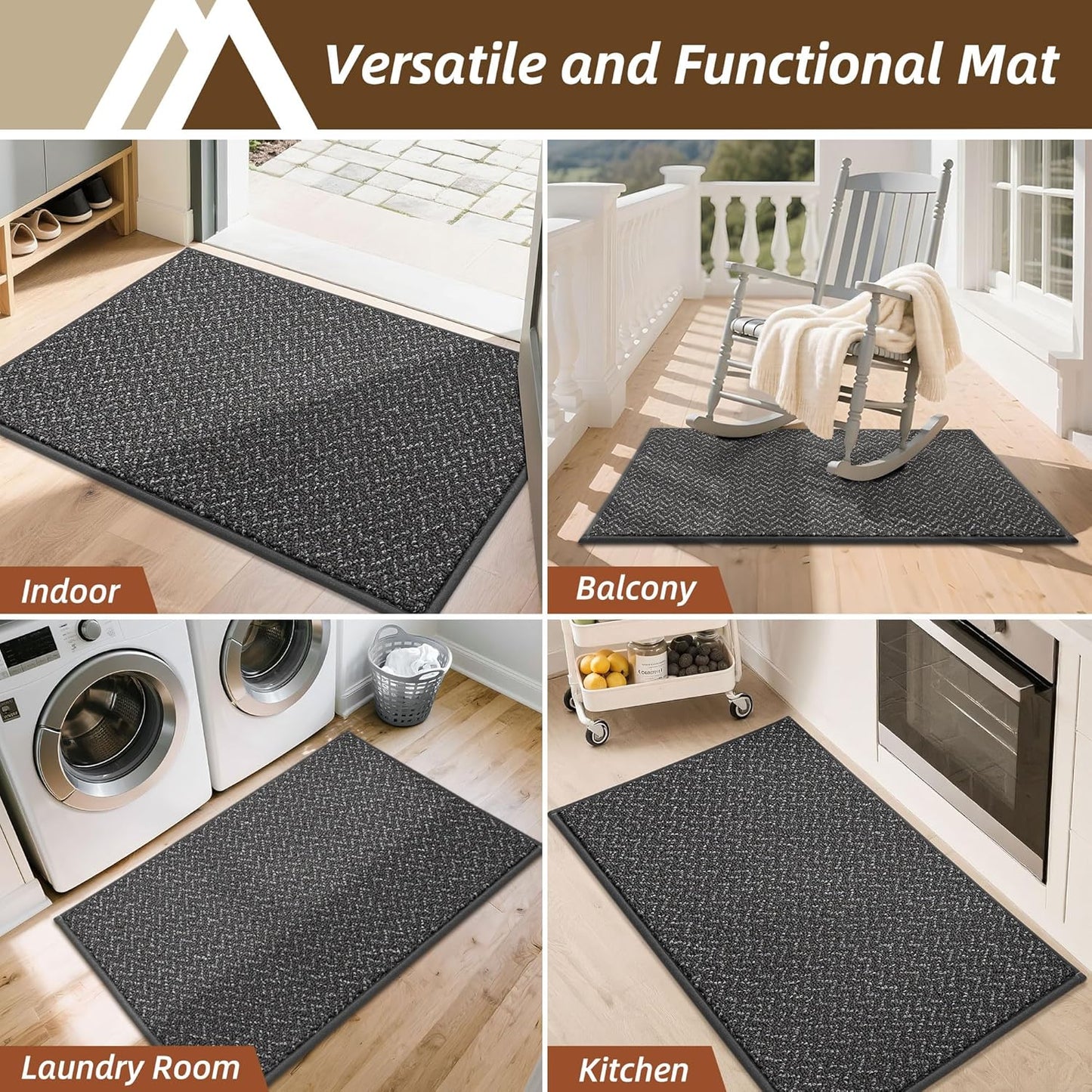COSY HOMEER-Door-Mat 24"x36" Non Slip Absorbent Entryway Rugs Dirt Trapper Doormats Washable Entrance Mats Low Pile Welcome Floor Mat for Front Back Door and Entry Mats,Dark Grey