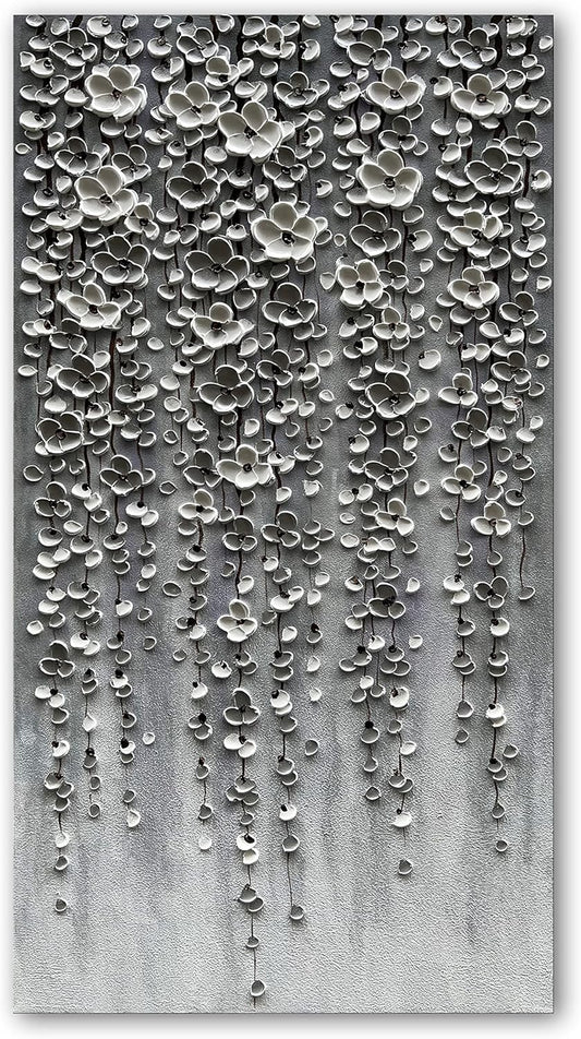 Epicler Modern Art Oil Painting,46x23 inches White Flower Wall Art Painting, Abstract Canvas Wall Art for Home Wall Decoration