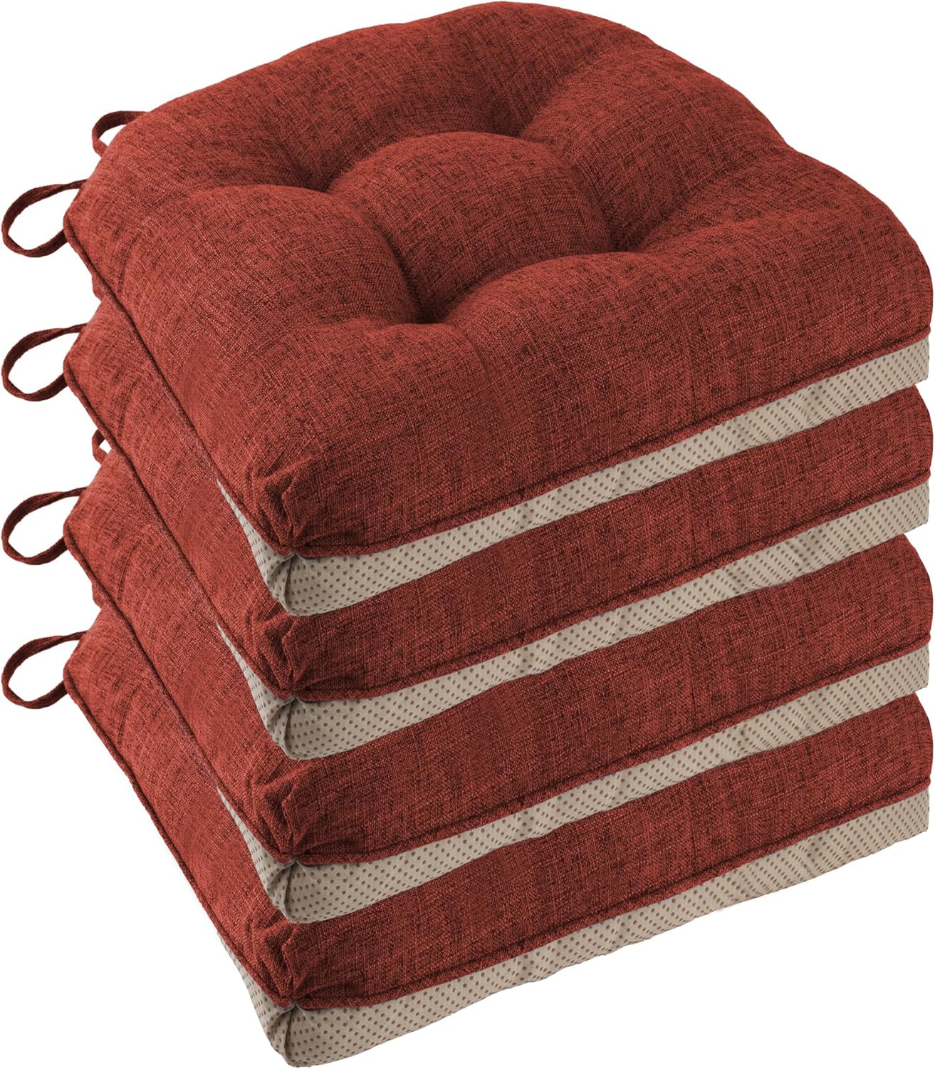 Non Slip Chair Cushions for Dining Chairs Set of 4 Kitchen Chair Cushions 18"x18"x3" Turfted Chair Pads Comfortable and Soft Seat Cushion with Ties, Rust