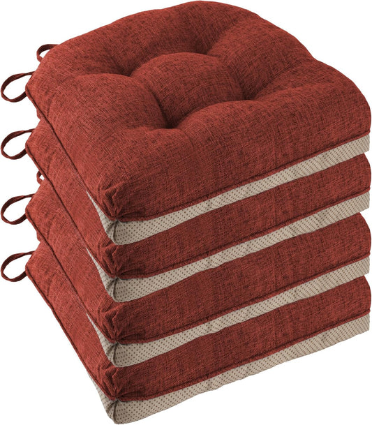 Non Slip Chair Cushions for Dining Chairs Set of 4 Kitchen Chair Cushions 18"x18"x3" Turfted Chair Pads Comfortable and Soft Seat Cushion with Ties, Rust