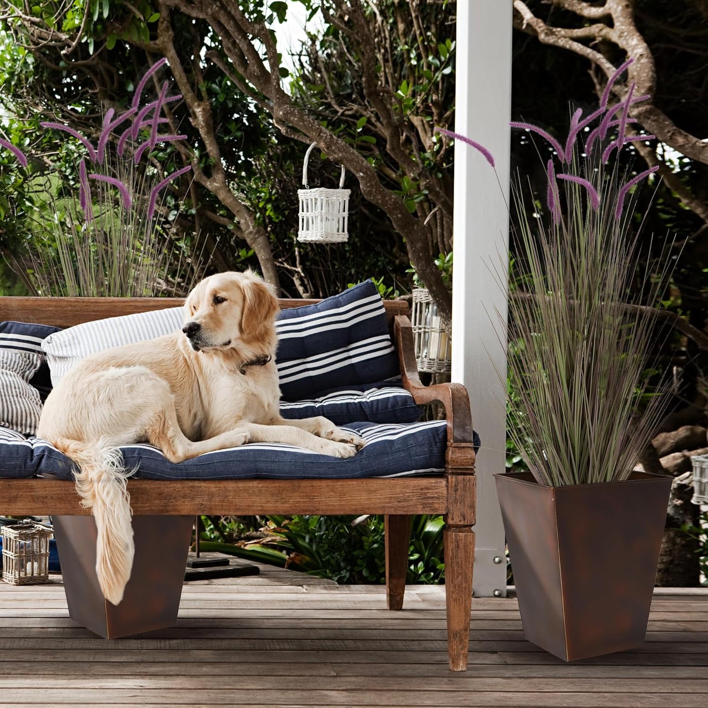 KOL Artificial 5ft 2-Pack Horsetail Reed Grass, 59in Tall Artificial Indoor Outdoor Fake Grass Plant, Home Office Décor Artificial Plants in Pot Faux Plant Greenery, Wedding Decor, Purple