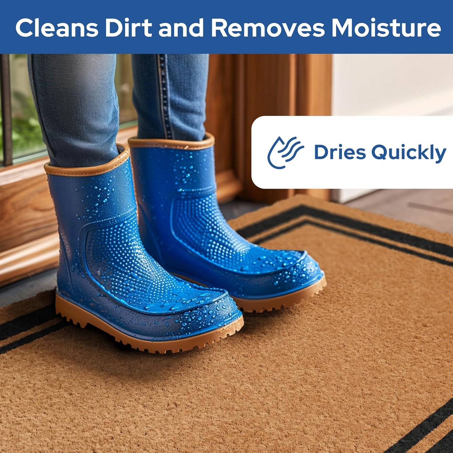 Barnyard Designs Natural Coco Coir Heavy Duty Backing Doormat - Large Cute Non-Slip Front Door Welcome Mat for Outside Entrance or Porch Entry, Brown (24x36, Border)