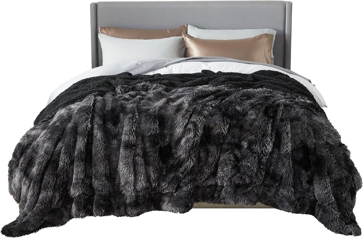 Bedsure GentleSoft Fluffy Tie Dye Black King Size Blanket for Bed, Thick Soft Sherpa Faux Fur Fleece Bedding Fuzzy Plush Winter Warm Heavy Large King Blanket, Cozy Black Gifts for Men Women, 108x90