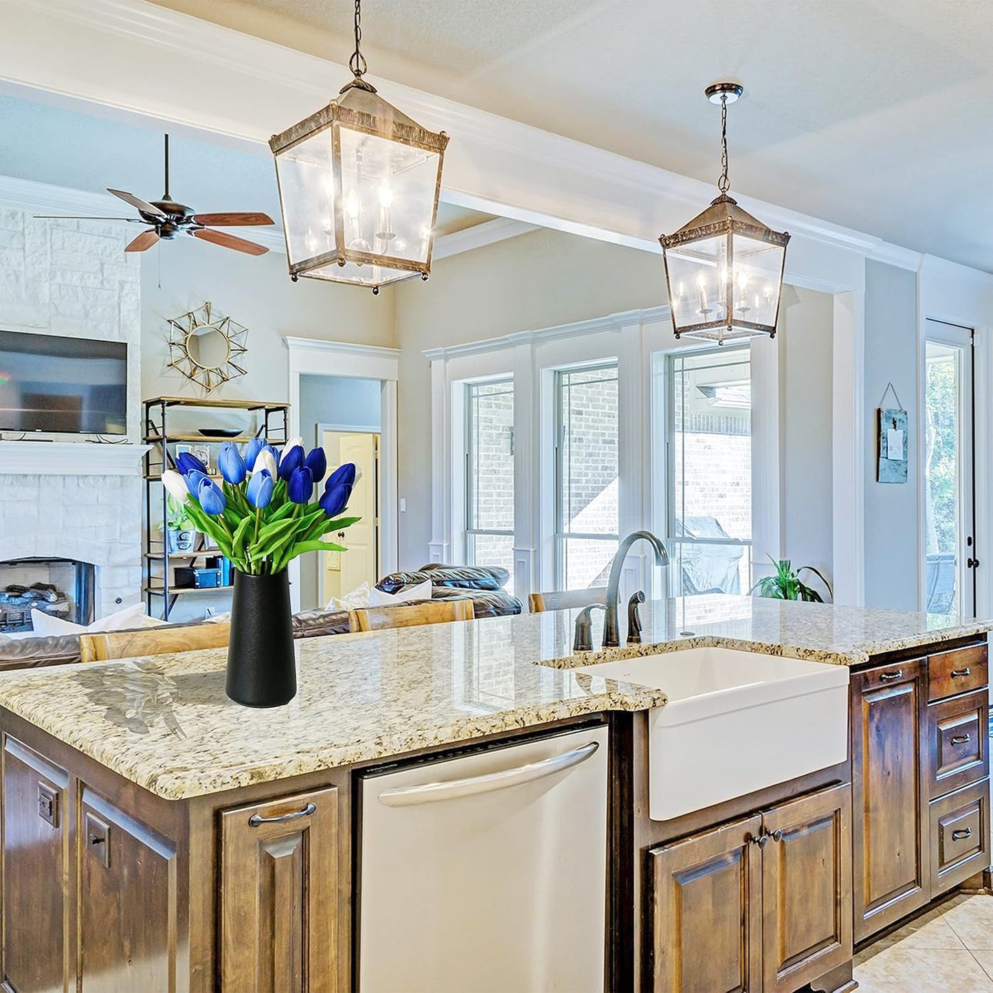 Mandy's Artificial Tulips 20 Stems Shades of Blue PU Faux Flowers for Wedding Home Decor 13.5 Inch