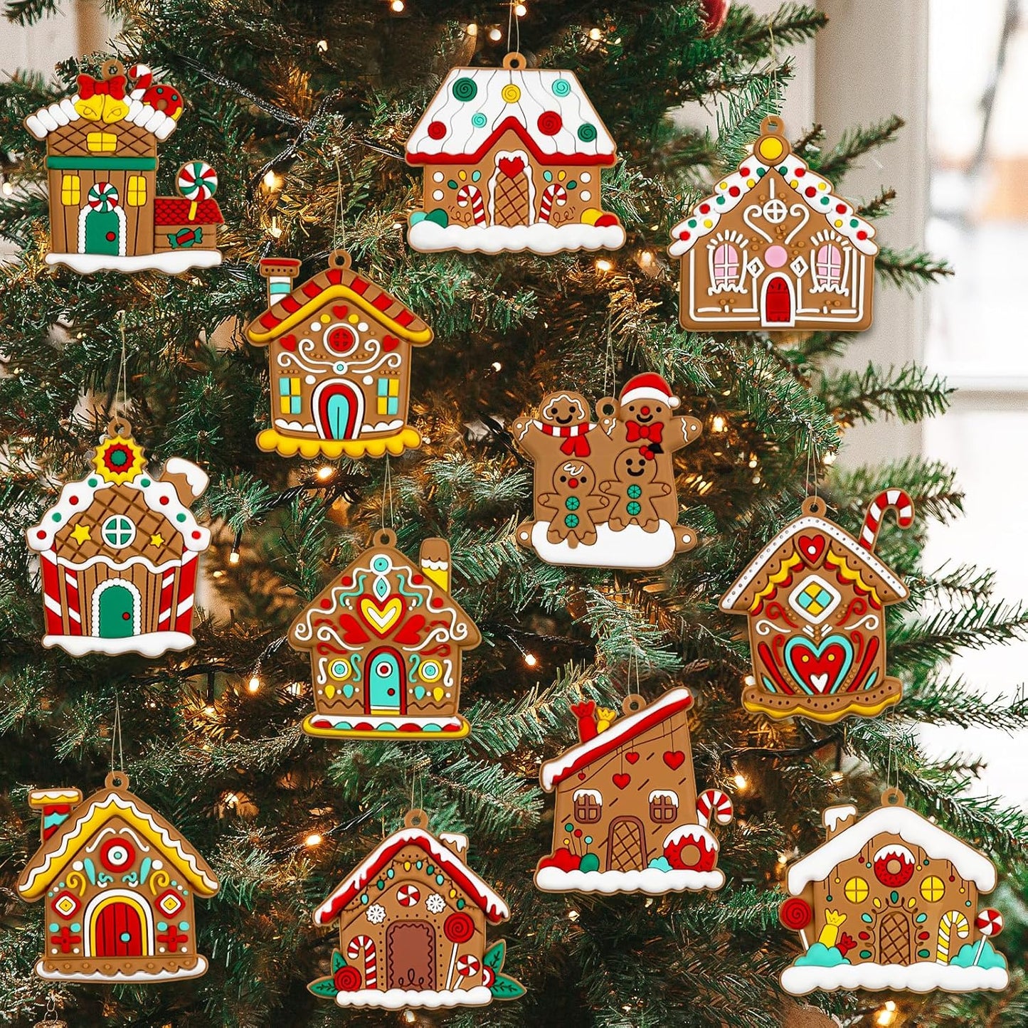 Gingerbread House Ornaments Christmas Tree Decoration - 36pcs Gingerbread House Christmas Decorations Hanging Ornaments for Holiday Xmas Tree Home Decor