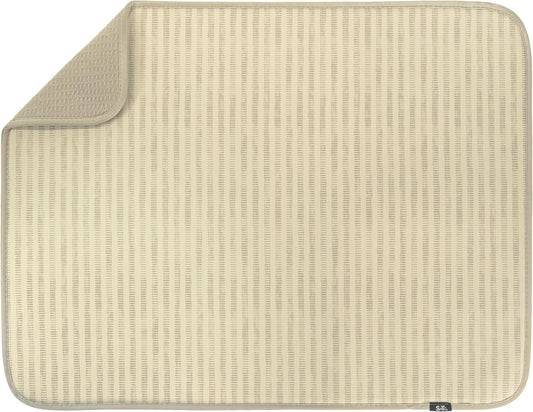 S&T INC. Dish Drying Mat XL, 18” x 24”, Absorbent Microfiber Kitchen Counter Mat, Dish Drying Pad for Dishes, Utensils, Pots and Pans, Extra Large, Cream Distressed Lines