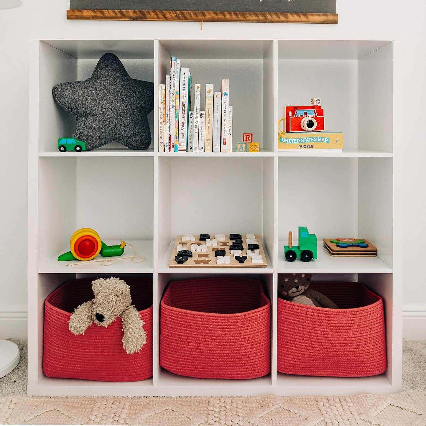 OrganiHaus Woven Storage Baskets for Organizing, Cotton Rope Organizer Bins for Shelves, Closet & Nursery, Dog Toy Basket, Decorative Bins for Toys, Towels & Books - 15x10x9, Red