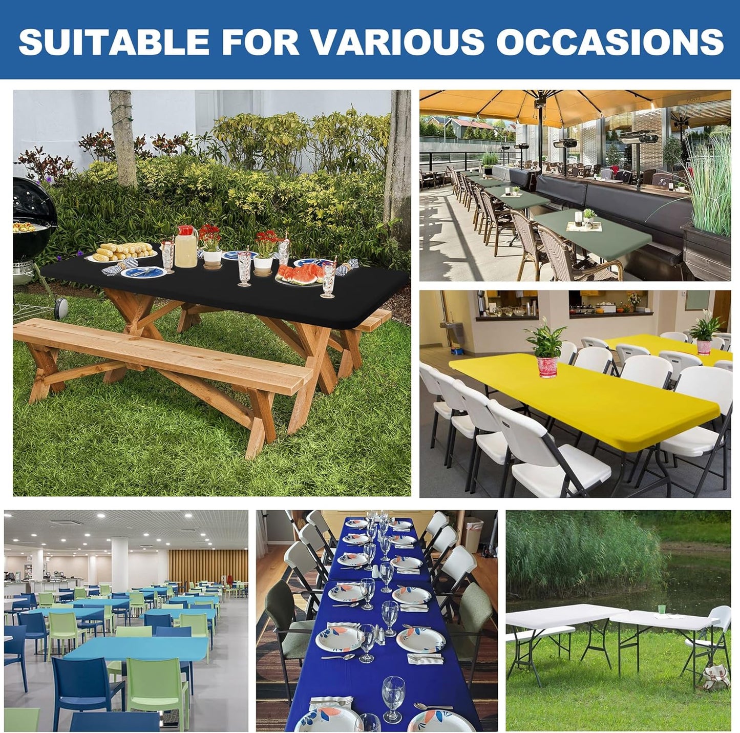 Fitted Tablecloth for 6 Foot Rectangle Tables-6 Pack Green Elastic Outdoor Picnic Table Cover-Spandex Stretch Folding Table Cloths 6 ft for Camping Dining Room Patio Kitchen Banquet Party