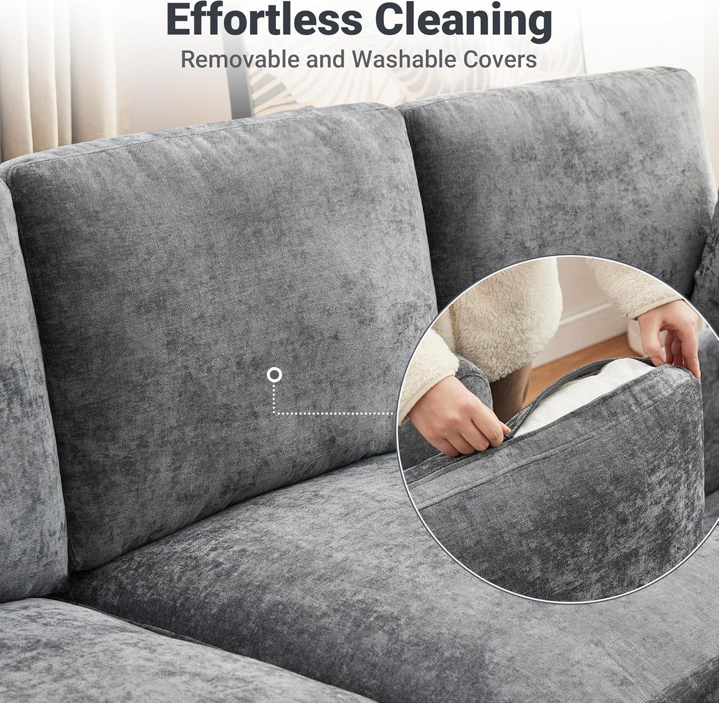 Tbfit L Shaped Couch 8 Seat, Sectional Sofa for Living Room,Chenille Cloud Couch with Ottoman, Grey