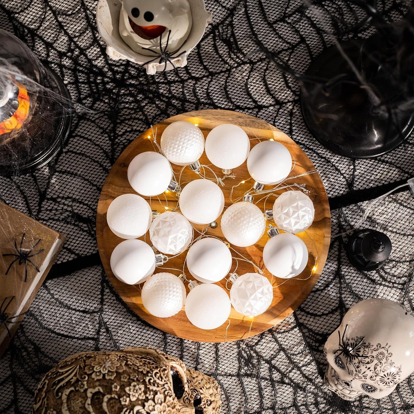 Valery Madelyn Christmas Tree Decorations Ornament Set for Fall Halloween, 50ct 2 Inches White Shatterproof Christmas Ball Ornaments Hanging Xmas Holiday Party Decor