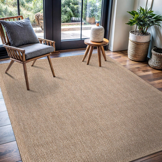 CAMILSON Easy Jute Rug 4x6, Indoor Outdoor Natural Color Fiber Area Rugs for Living Room Patio and Kitchen Rug Herringbone Seagrass Woven Design Easy-Cleaning Washable Outside Carpet Alfombras 4 x 6