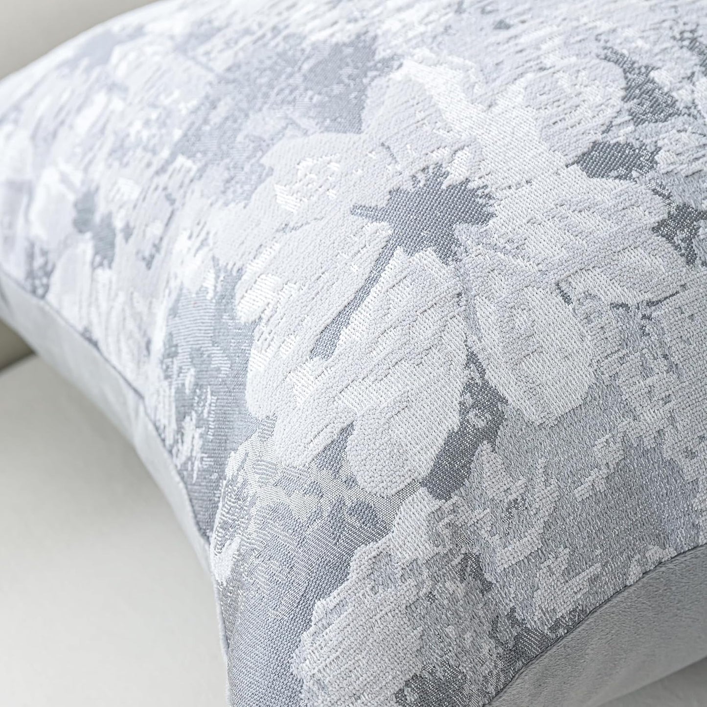 Jacquard Throw Pillow Covers 12x20 Inch Set of 2 - Vintage Floral Boho Pillow Cases with Botanical Pattern | Farmhouse Decor for Couch Living Room | Soft Textured Neutral Trio Slate Gray 12" x 20"