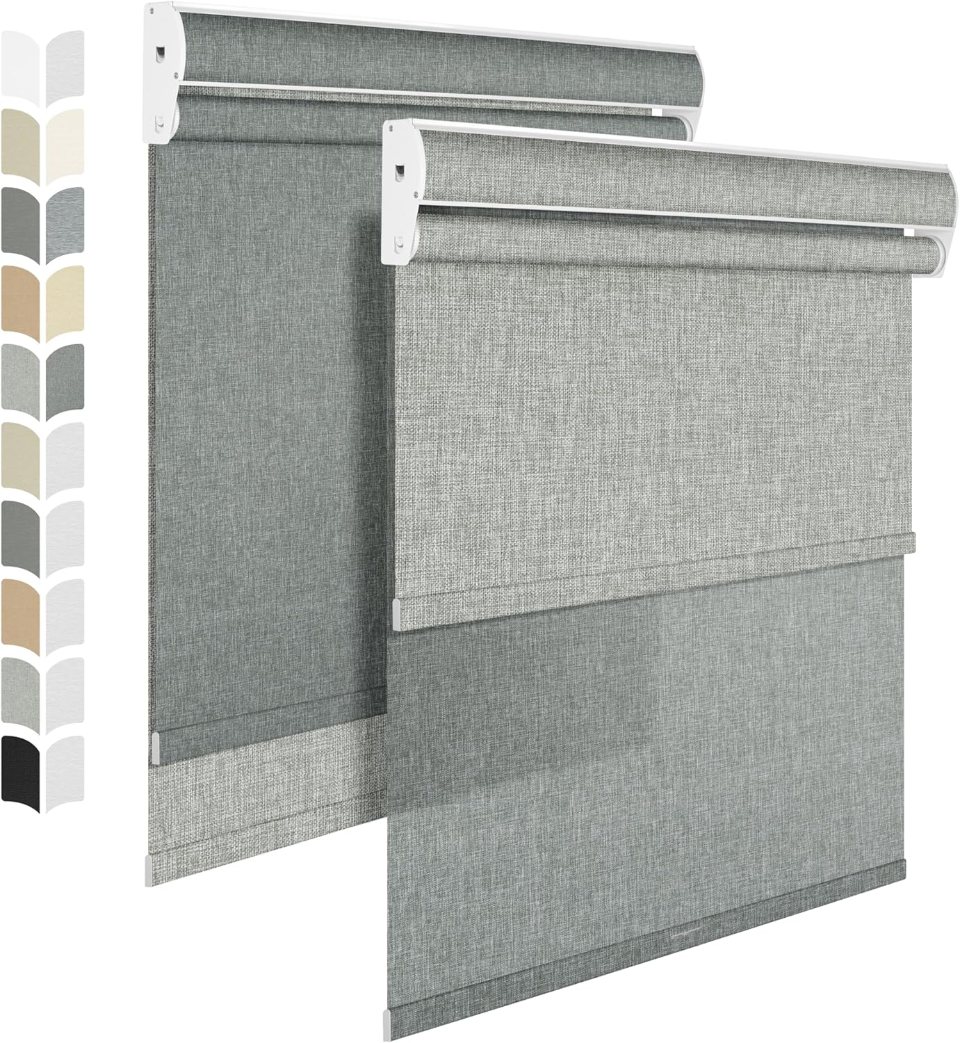 BERISSA Cordless Dual Roller Shades with Cassette Valance,Blackout and Light Filtering Shades for Home Office Door. Linen Grey. 40 W x 86" H
