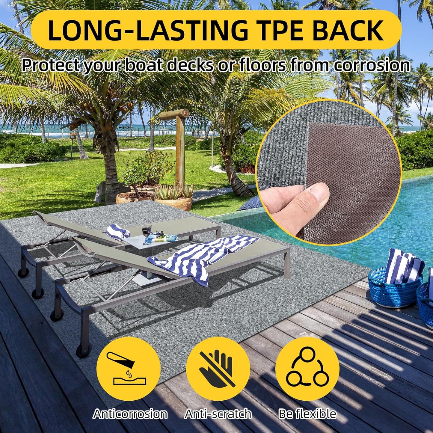 Marine Carpet,6 FT x 18 FT Smoke Gray Indoor Outdoor Carpet 0.2" Thick Boat Carpet with Water-Proof TPE Backing, Non-Slide Outdoor Marine Carpet Roll for Home, Patio, Porch, Deck