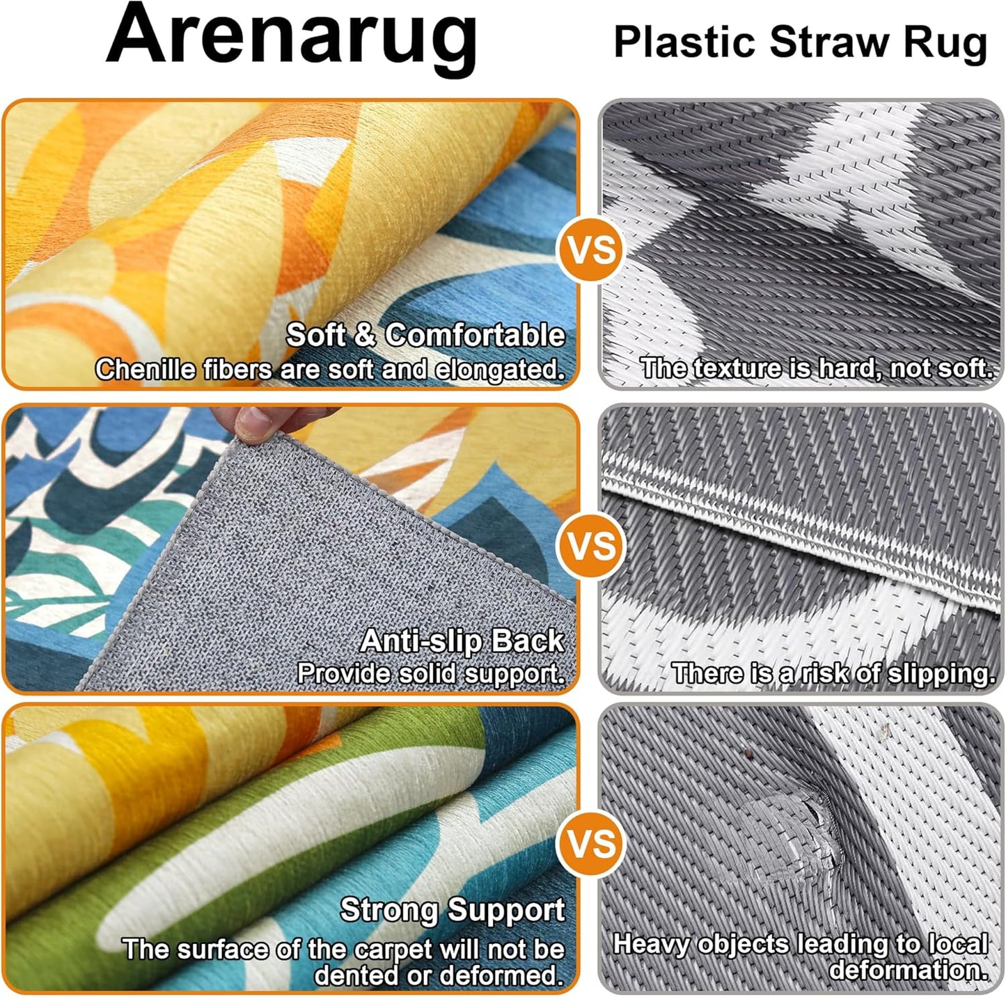 Indoor Outdoor Area Rug Washable Multicolored Patio Rug Tropical Botanical Modern Floral Indoor Outdoor Carpet Non Slip Yellow Green Rug Non Shedding for Patio, Deck, Backyard, Porch (6x9)