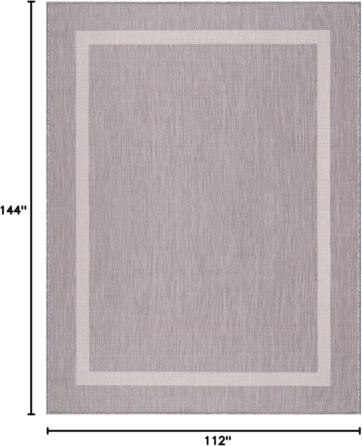 Bordered Outdoor Rug 9x12 Washable Outside Carpet for Indoor Patio Porch Waterproof Easy Cleaning Non Shedding Area Rugs Gray 9 x 12