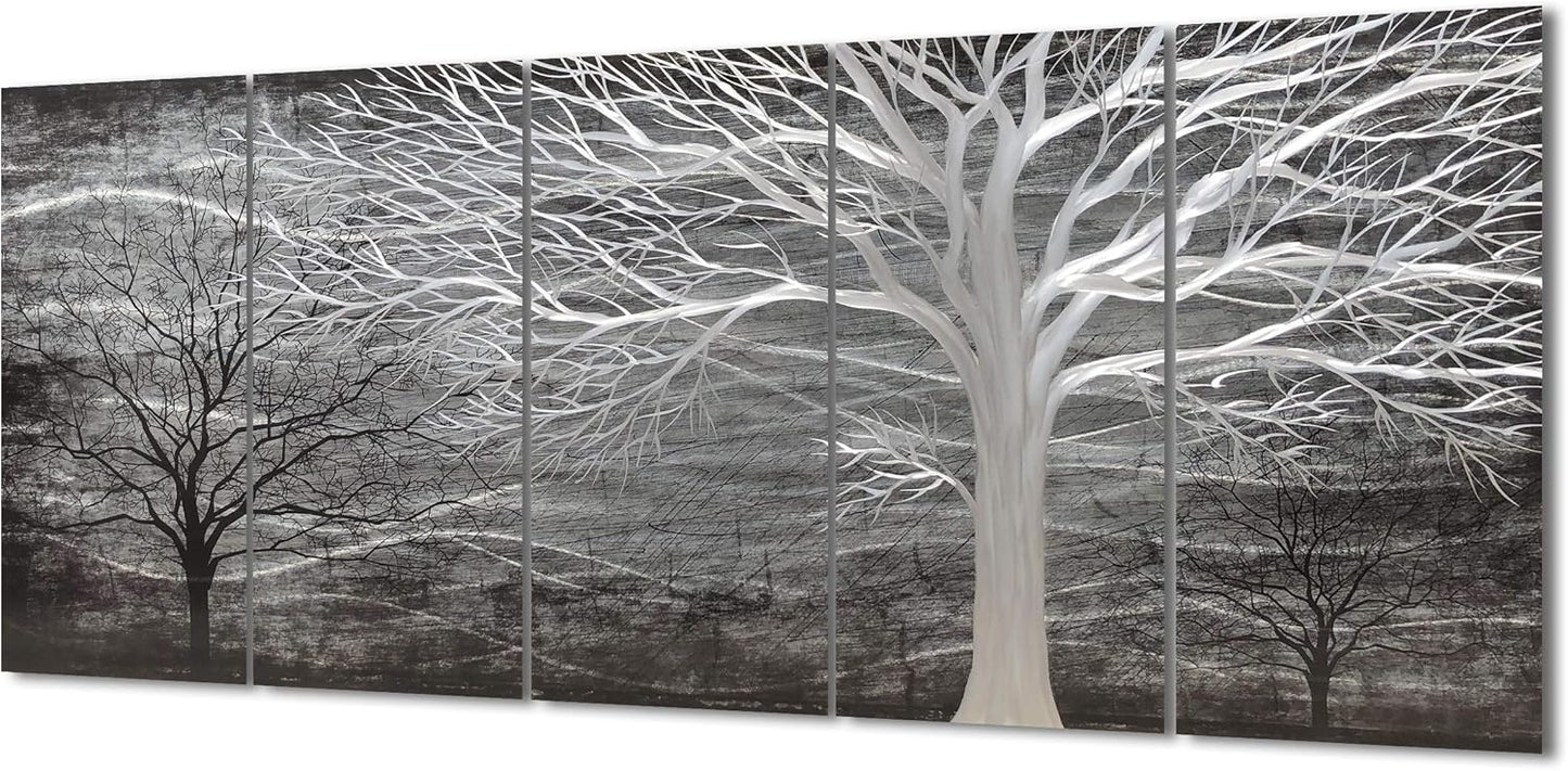 Yihui Arts Tree Metal Wall Art for Living Room Black Grey Silver Color Pictuers for Decor