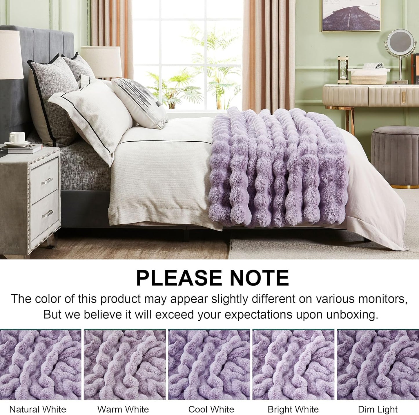 DREAMNINE Large Soft Thick Fuzzy Bubble Faux Rabbit Fur Blanket Full Size 70" x 80", Double Sided Comfy Plush Warm Shaggy Fluffy Blankets, Luxury Big Cozy Textured Furry Blanket for Bed, Lilac Purple