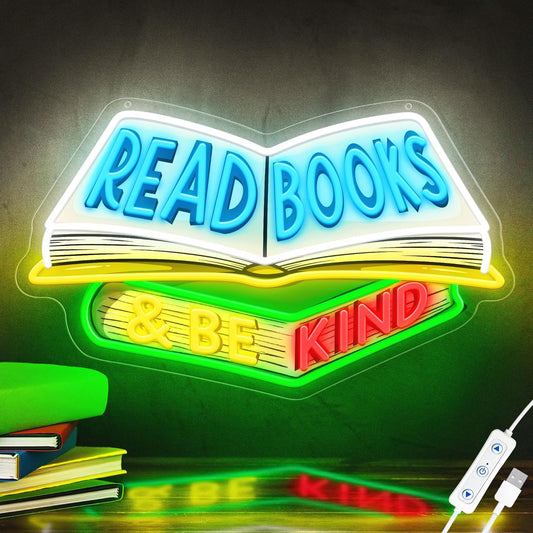 SELICOR Read Books & Be Kind Neon Signs for Wall Decor-Teacher Appreciation Gift,Adjustable LED Book Neon Light Up Sign for Reading Room Study Room Classroom Bookstore Library Museum Cafe Bedroom