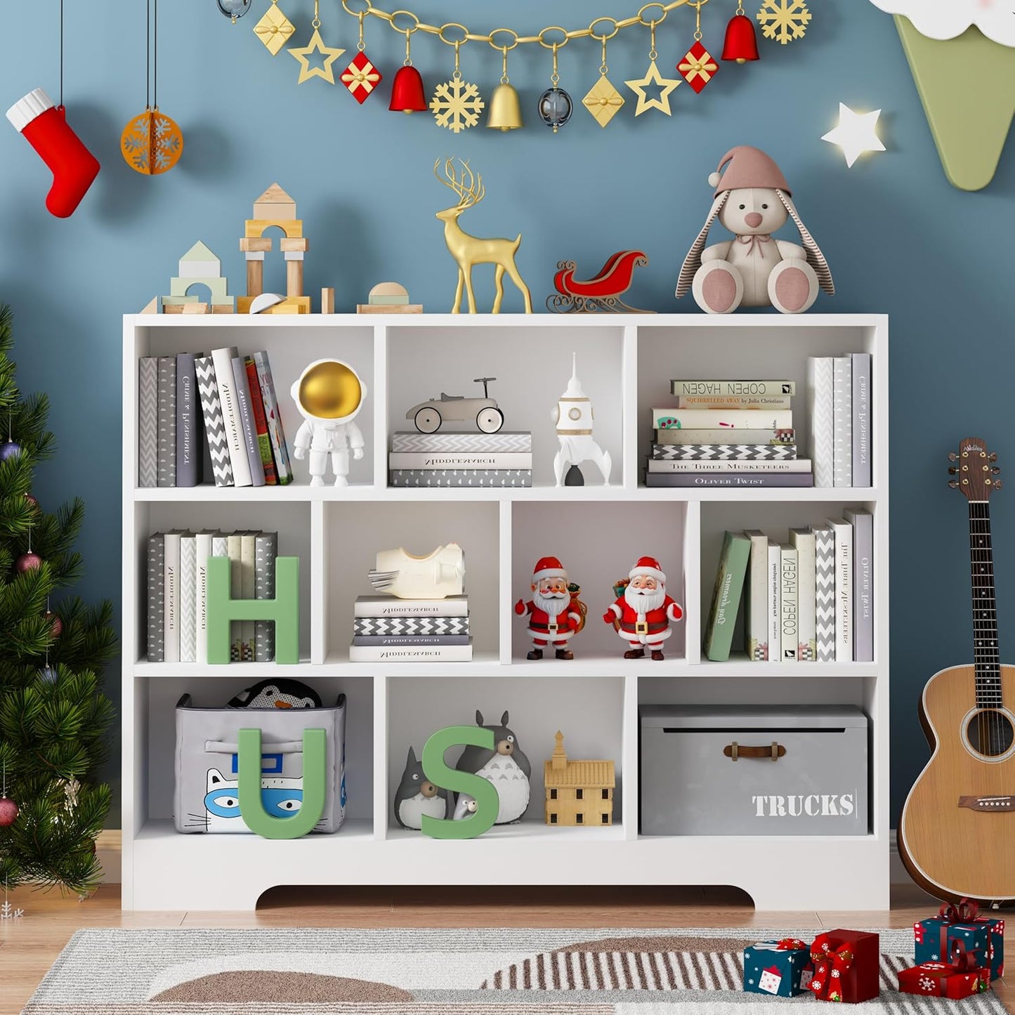 Book Shelf Set of 2, 10 Cubes Storage Organizer, 3-Tier Open Shelf Wooden Bookcase, Freestanding White Bookshelf Cube Shelf for Bedroom, Living Room, Home Office