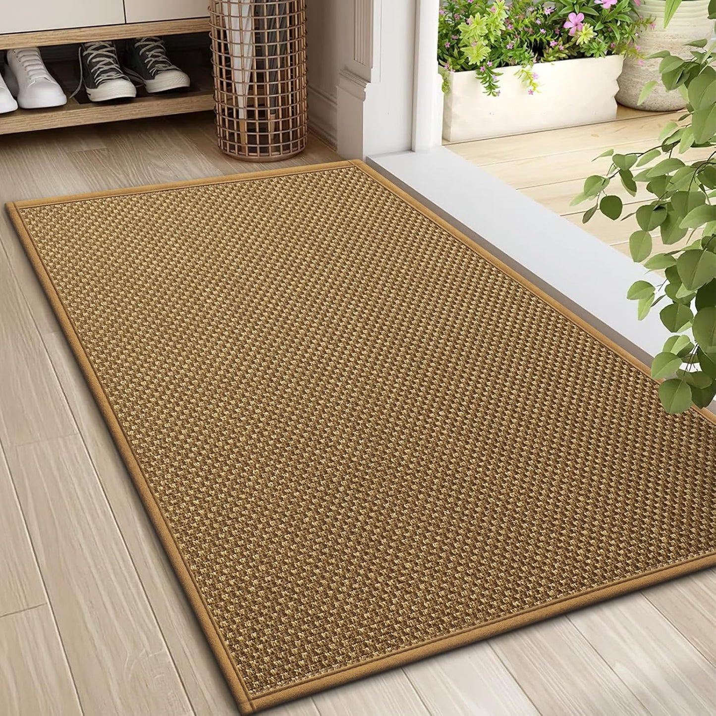 LEKEEPGO Door Mat 24"x36", Non Slip Door Mat Indoor Entrance, Rubber Backing Front Indoor Door mat Washable Absorbent Low-Profile Entryway Entry Resist Dirt Inside Door Mats, Light Brown