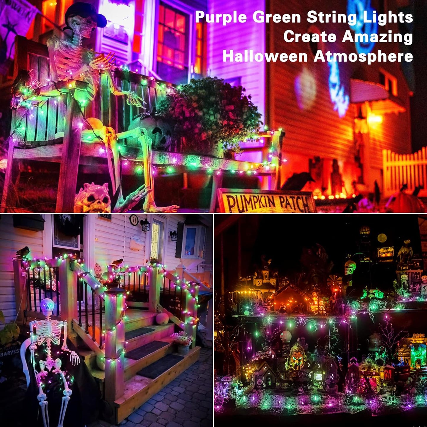 Brizled Purple & Green Halloween Lights, 33ft 100 LED Halloween String Lights, 120V UL Listed Purple Light String Connectable, Mini Green Lighting Set for Indoor Outdoor Tree Party Home Garden Decor