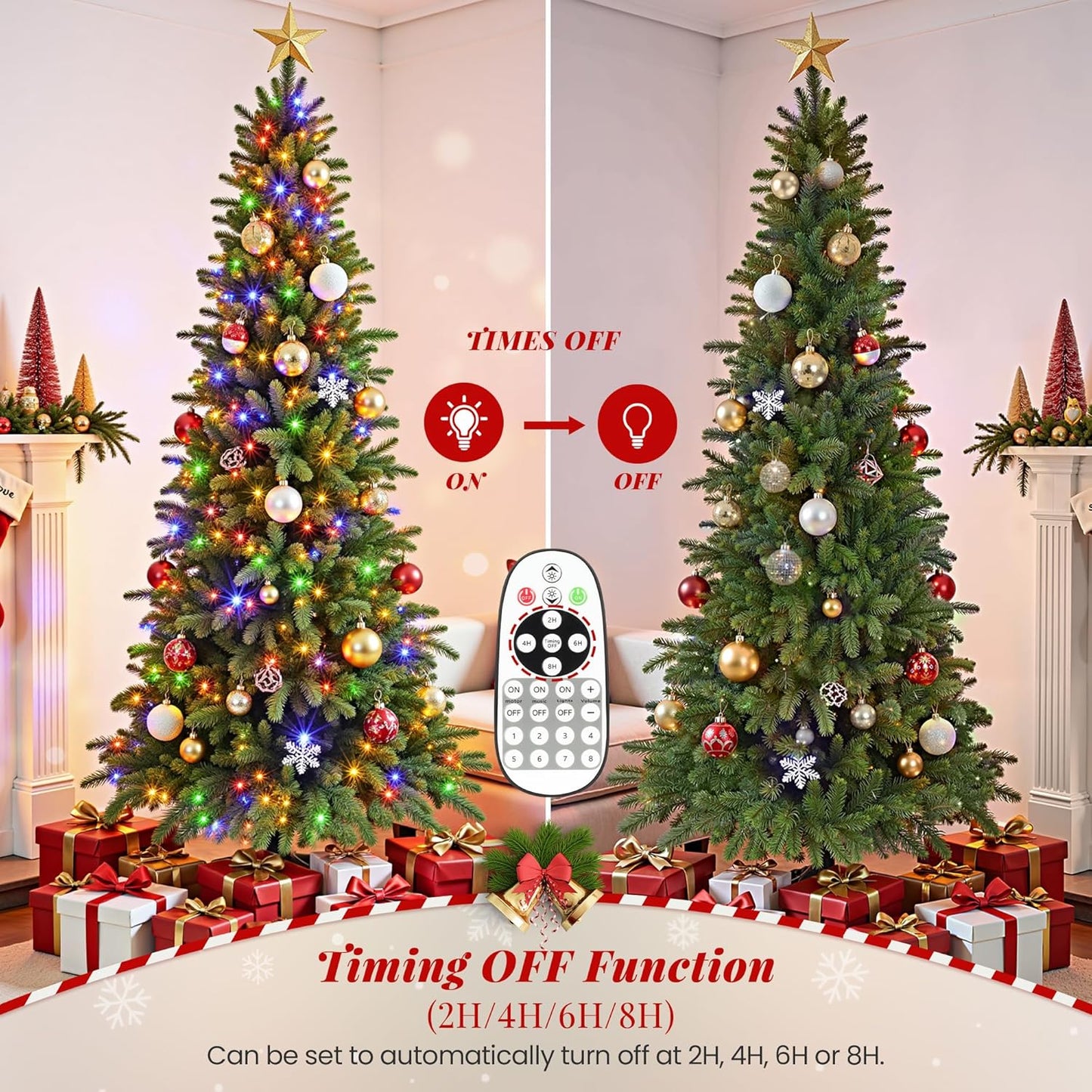6.5ft Slim Pencil Christmas Tree Pre-lit, Remote Control, Rotating & Foldable Stand, RGB & Warm White Light for Home Decor