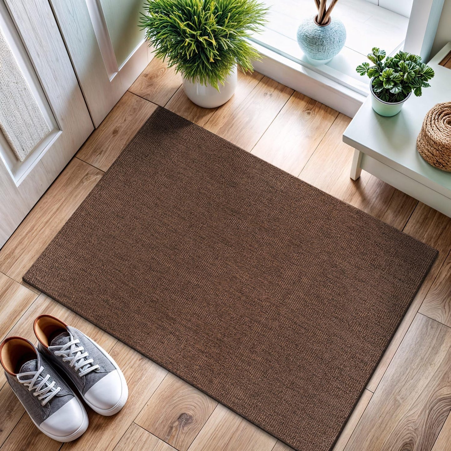 CAMILSON Easy Jute Rug 2x3, Indoor Outdoor Brown Color Fiber Area Rugs for Living Room and Kitchen Rug, Solid Boho Woven Design, Easy-Cleaning, Washable Outside Carpet Alfombras (2 x 3)