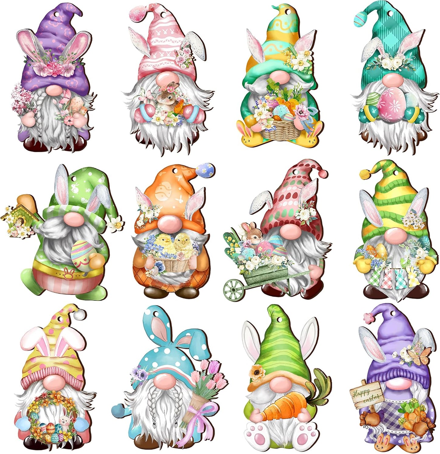 24 Pieces Easter Wooden Gnome Hanging Ornaments Hanging Decor for Easter Tree Decoration Gnomes Bunny Doll Wooden Hanging Craft