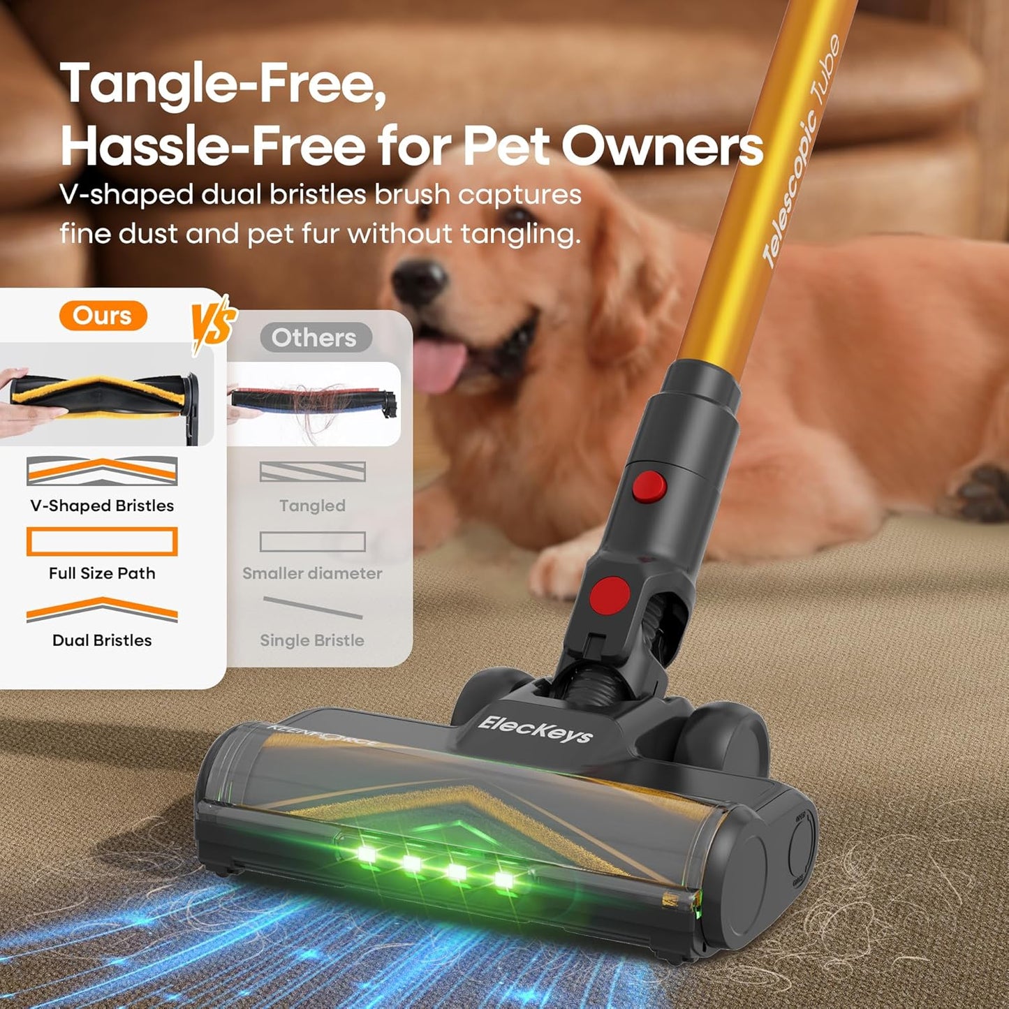 Cordless Vacuum Cleaner, Upgraded 580W 48KPA 65Mins Vacuum Cleaners for Home, Stick Vacuum with Self-Standing and Touch Screen, Anti-Tangled Handheld Vacuum for Pet Hair, Floors, Carpets, K10