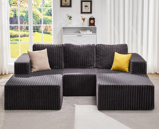 Hobestluk Modular Sectional Sofa Memory Foam Couch Oversized Sectional Sofa 3-Seater with Chaises Cloud Couch with Removable Cover U Shaped Sofa for Living Room (Strip Grey, U Shape)