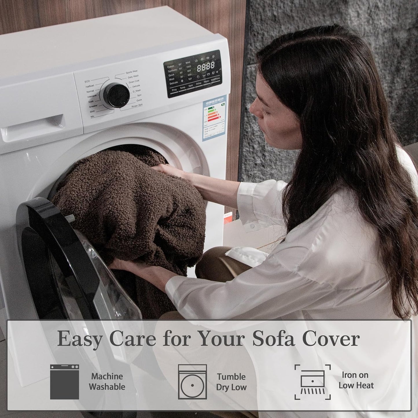 Couch Cushion Covers for Sectional Sofa, Stretch Soft Sofa Slipcovers Washable Wear-Resistant Universal Furniture Protector for Living Room(1 Piece Chair Cover, Brown)