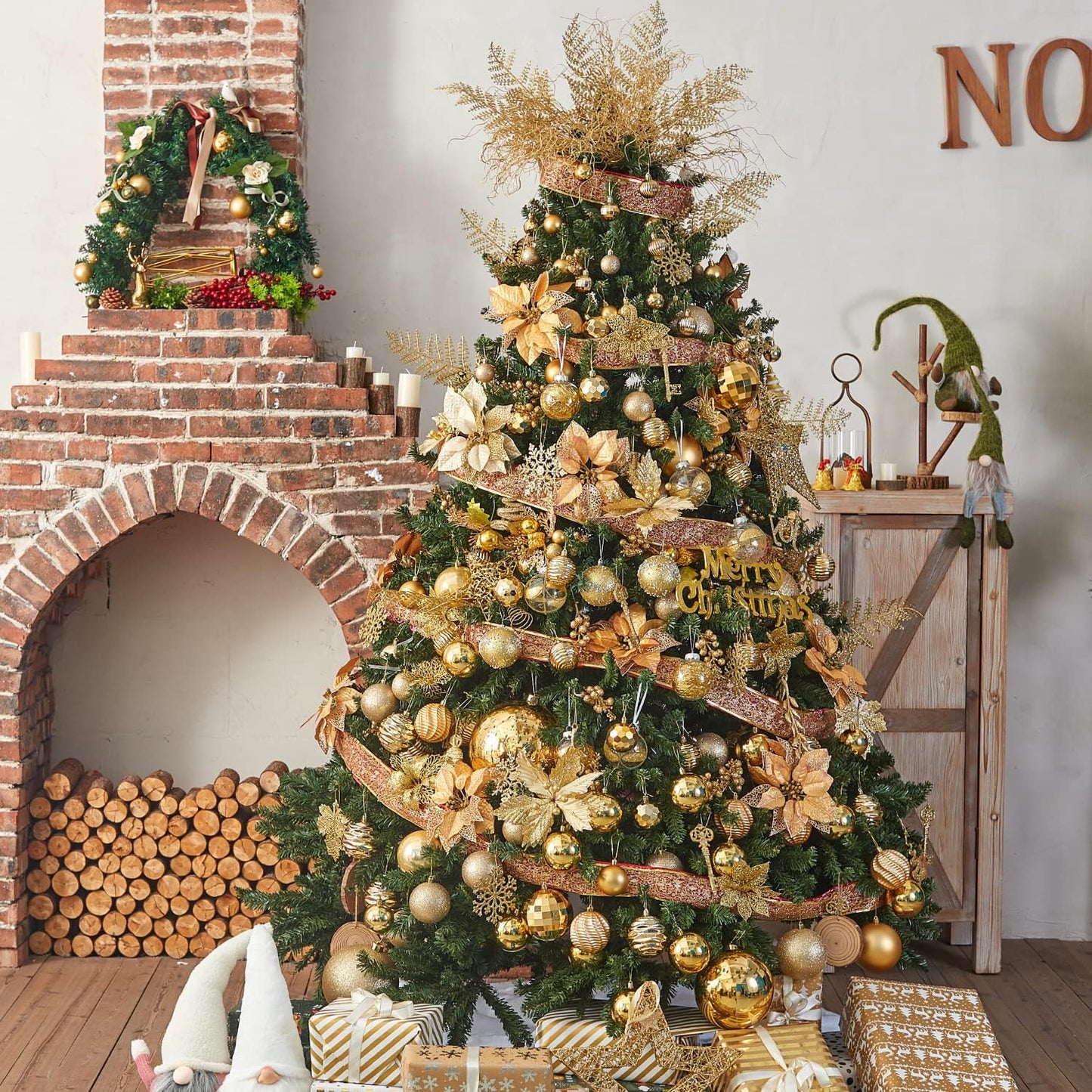 XmasExp 60mm/2.36" Christmas Ball Ornaments Shatterproof Christmas Ornaments Set Decorations for Xmas Tree Balls - 24ct (2.36'', Gold)