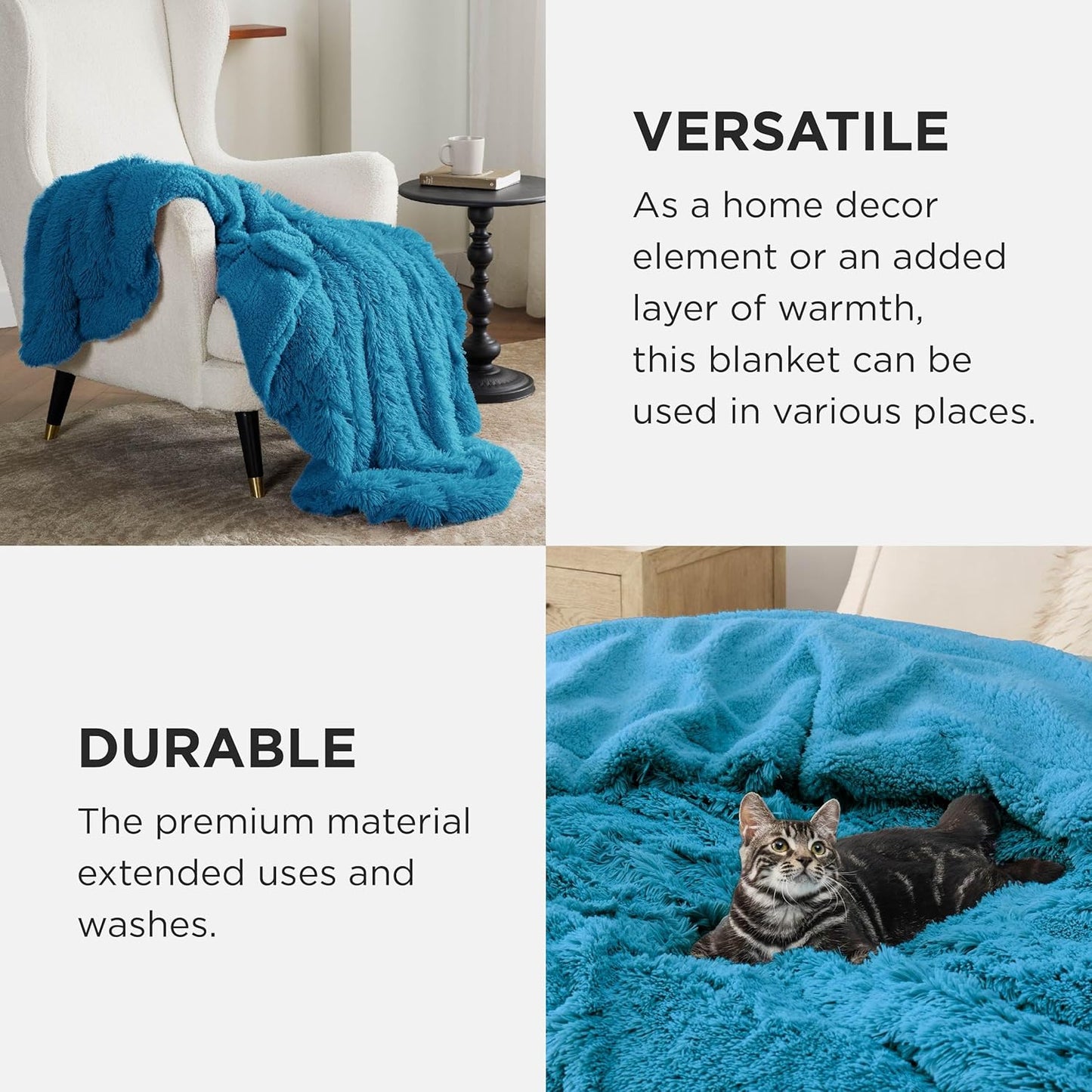 Bedsure GentleSoft Fluffy Bright Blue Throw Blanket Gifts for Women, Men, Soft Fleece Cozy Fuzzy Sherpa Plush Warm Minky Thick Faux Fur Throws for Couch, Blue Decor House Blanket Gifts for Her, 50x60