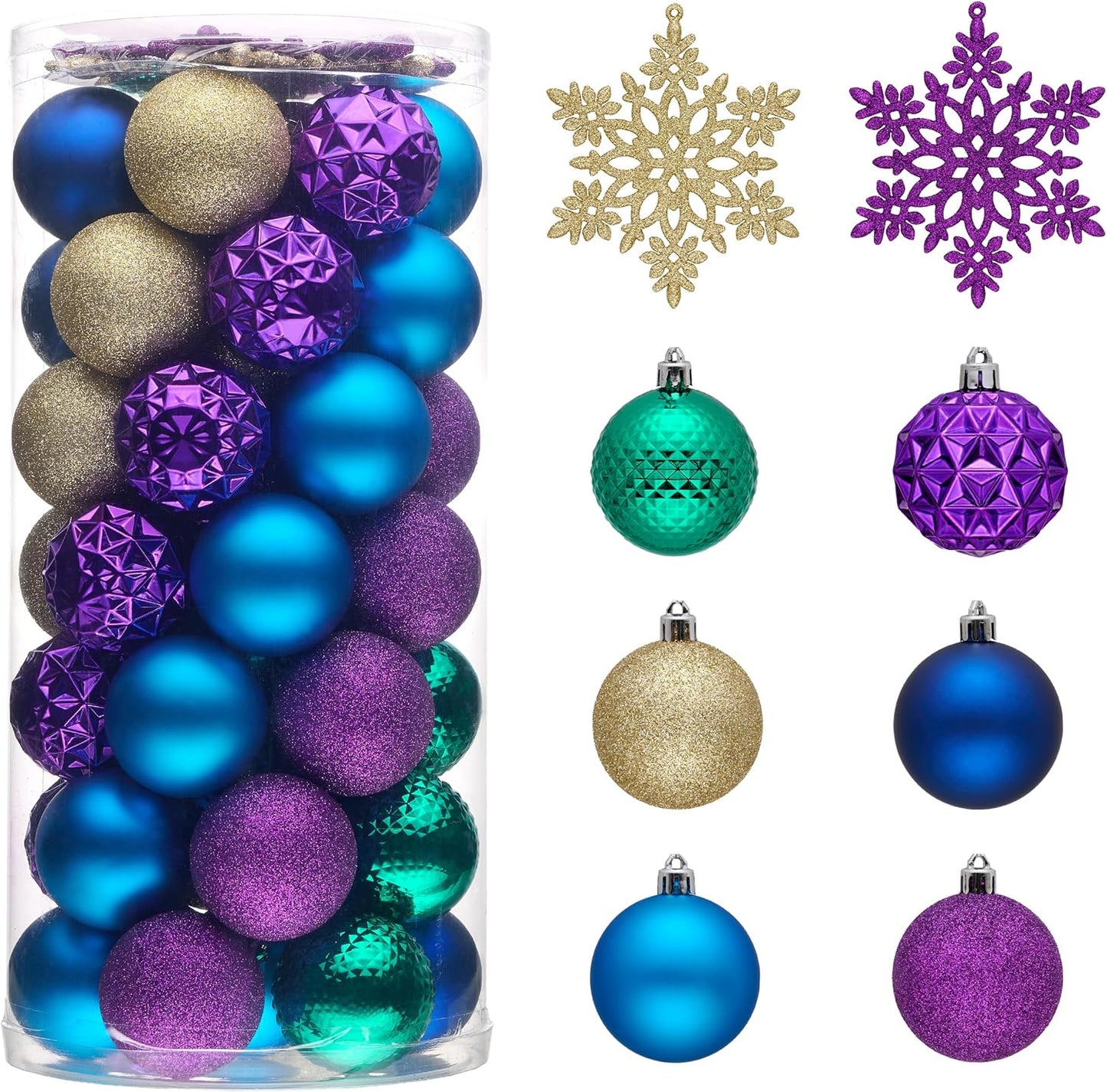 Valery Madelyn Christmas Tree Decorations Ornament Set for Fall Halloween, 50ct 2 Inches Peacock Purple Blue Shatterproof Christmas Ball Ornaments Hanging Xmas Holiday Party Decor