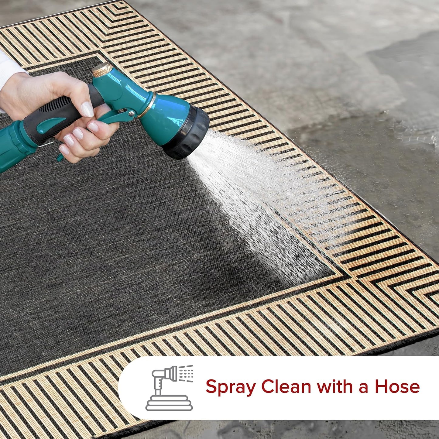 nuLOOM 8' x 10' Outdoor Area Rug, Casual Design With Striped Border, Stain Resistant, Highly Durable, For Patio, Balcony, Bedroom, Living Room, Dining Room, Bathroom, Dark Grey