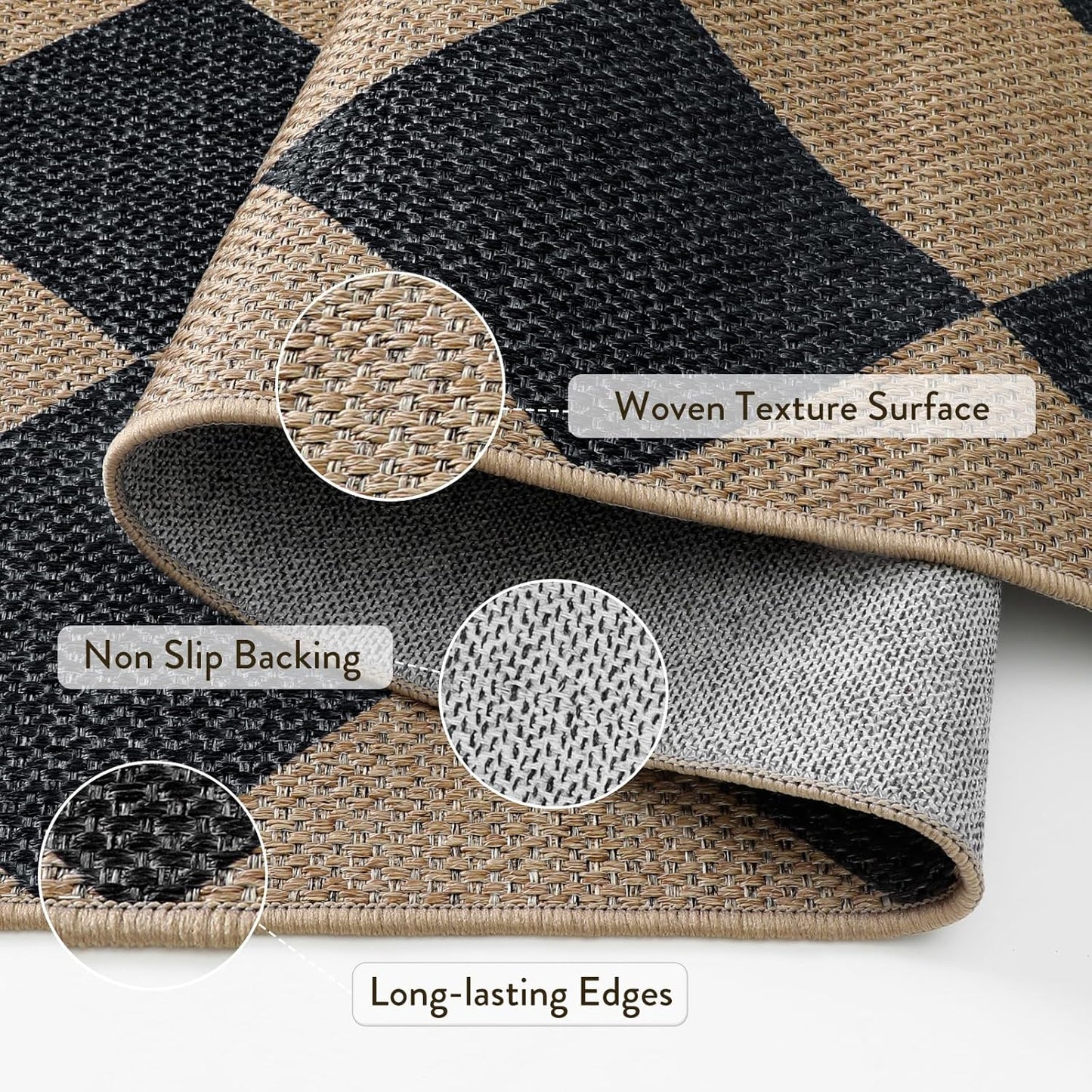 Lahome Checkered Round Entryway Rug 4ft, Circle Indoor Outdoor Patio Rug Washable Farmhouse Easy Jute Kitchen Rugs, Contemporary Non Slip Round Carpet for Bedroom Front Porch