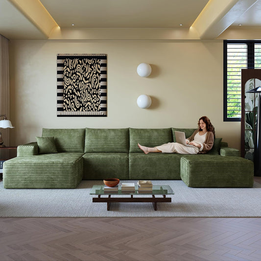 108" Sectional Couches for Living Room Modern Modular Sofa with L-Shape Couchs Upholstered Boneless Couch Deep Seat Sectional Couch with Chaise (Green, Left Facing Chaise+3Seaters+Ottoman)