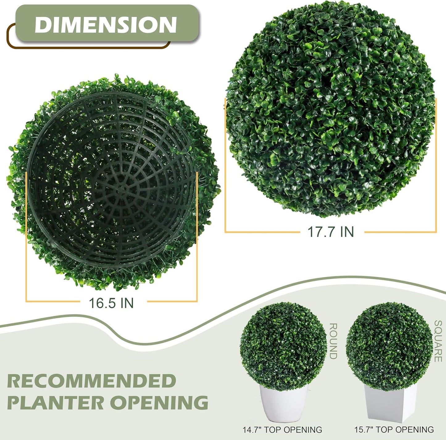 Ogrmar 2 PCS 17.7 inch 2 Layers Artificial Plant Topiary Ball Faux Boxwood Decorative Balls for Backyard, Balcony,Garden, Wedding and Home Décor (17.7 Inch)