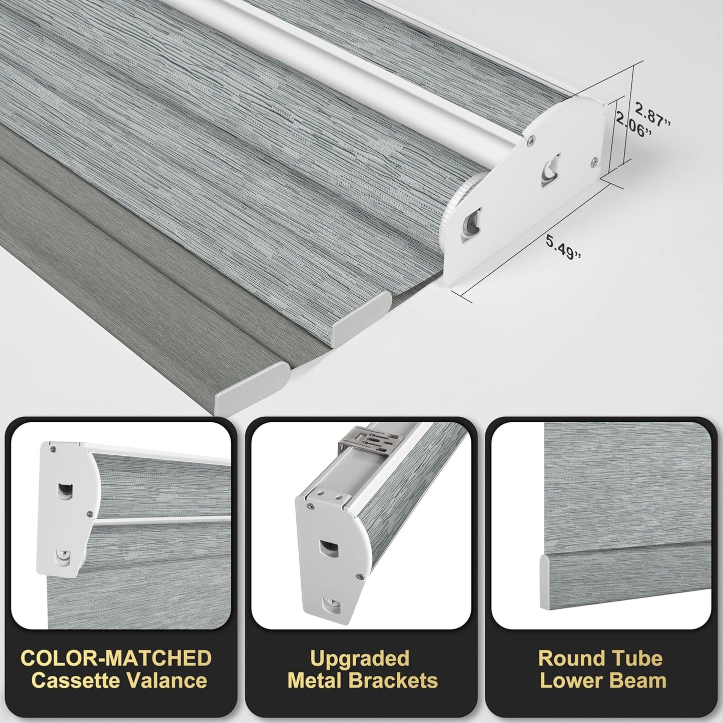 BERISSA Cordless Dual Roller Shades with Cassette Valance, Double Window Shades Blackout and Light Filtering, Day and Night for Home Office Door. Striped Jacquard Grey. 32 W x 80" H